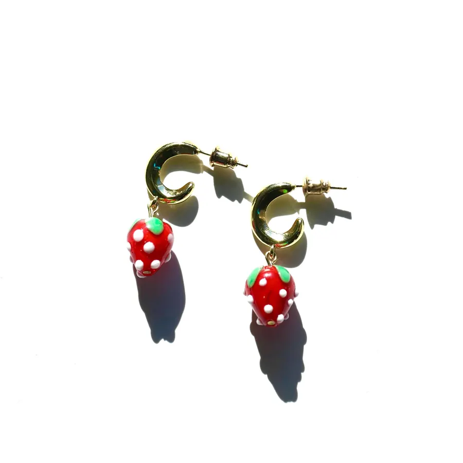 Strawberry glass fruit hoop earrings