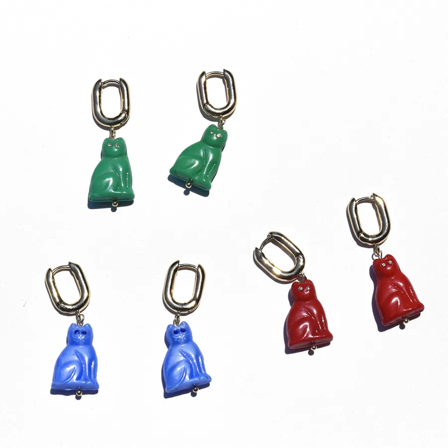 Colorful Czech glass cat earrings